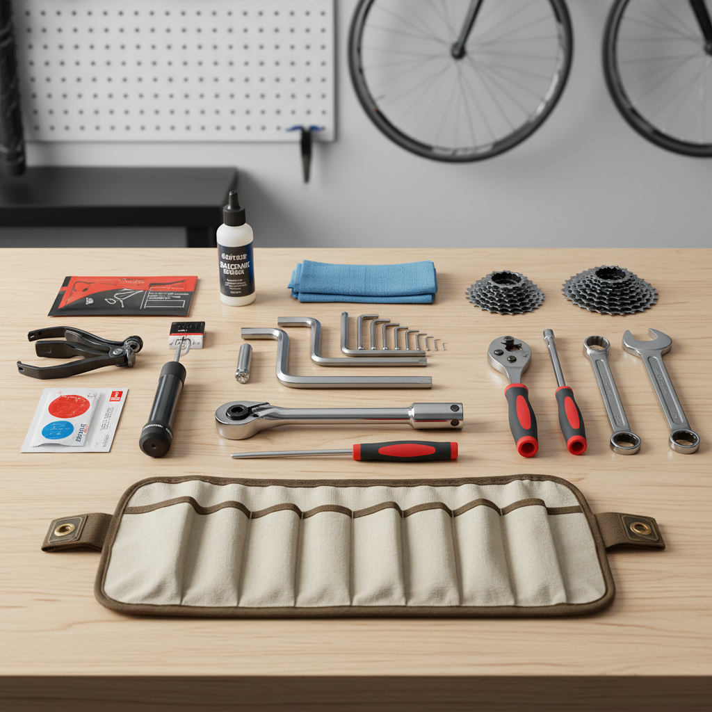 Ferramentas de bicicleta organizadas, prontas para auxiliar na manutenção preventiva e em reparos essenciais para a sua MTB.