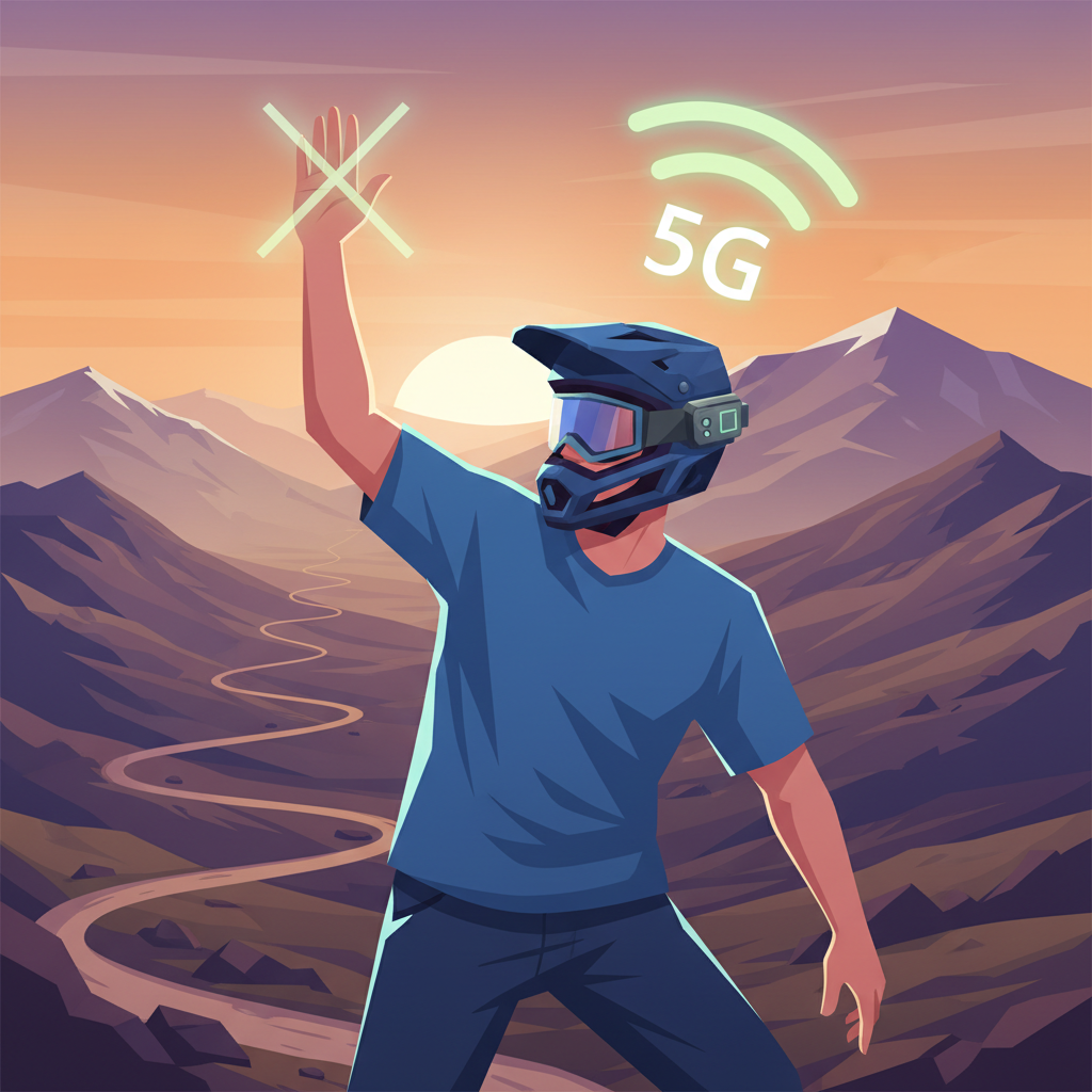 Em trilhas remotas, a comunicação de emergência via 5G oferece segurança e tranquilidade aos ciclistas, garantindo ajuda rápida.