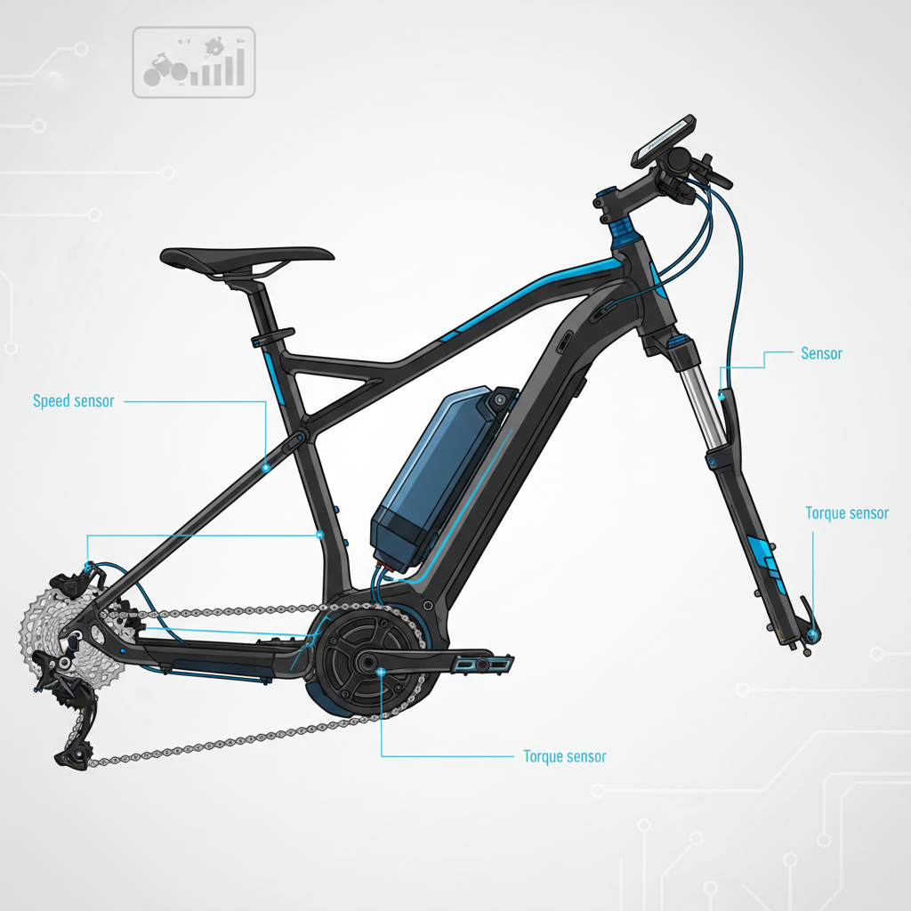 Entenda os principais componentes de uma e-MTB, como o motor central, a bateria e o display de controle.