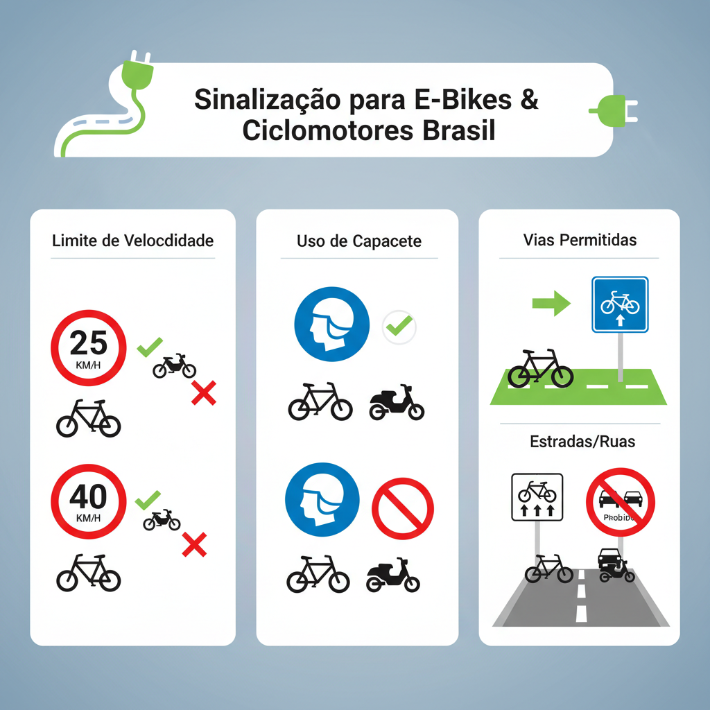 Conheça as regras e sinalizações que regulamentam o uso de e-bikes em vias públicas no Brasil.