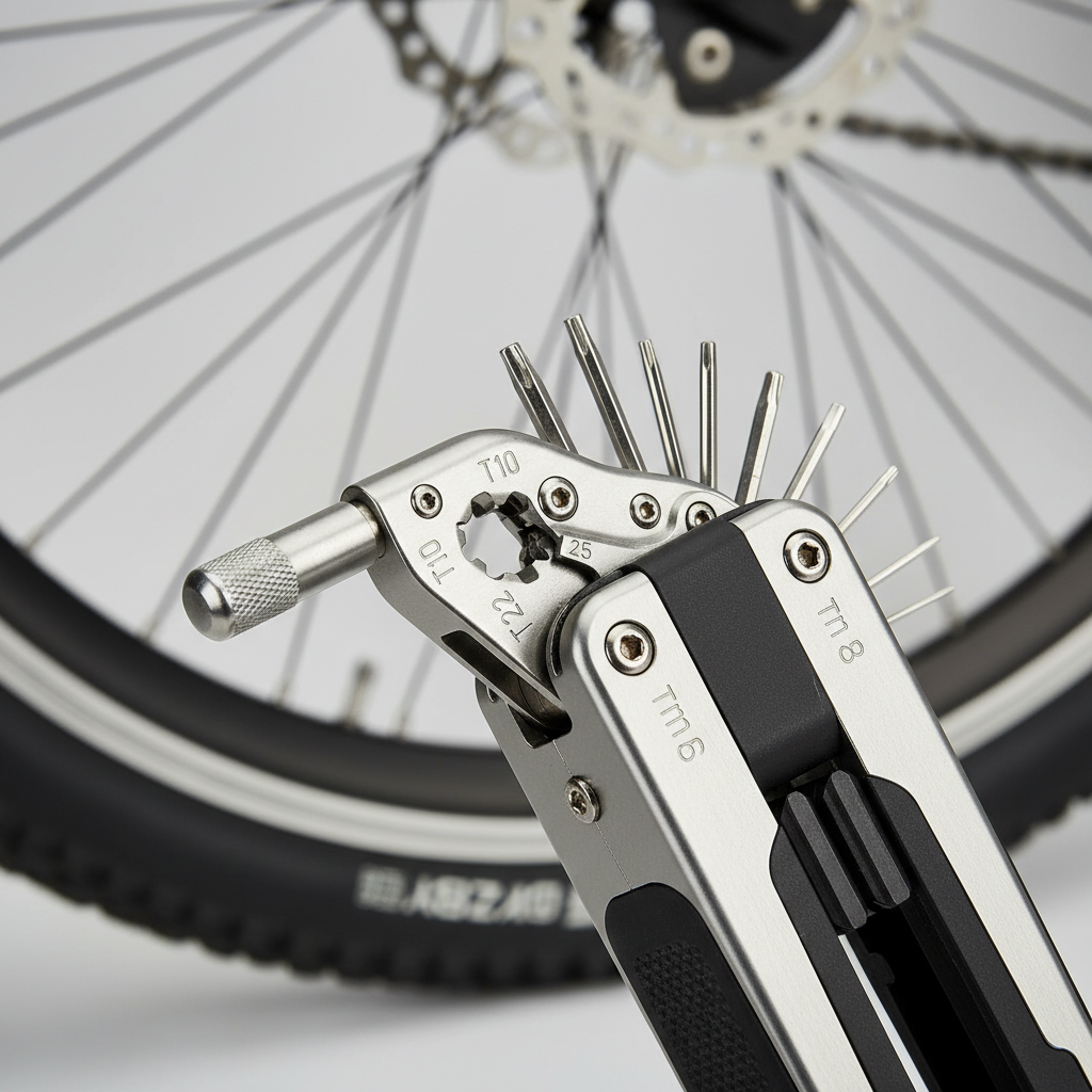 Um ciclista de mountain bike realizando um reparo de emergência na corrente no meio de uma trilha rochosa, demonstrando a compactação e eficácia das ferramentas modernas.