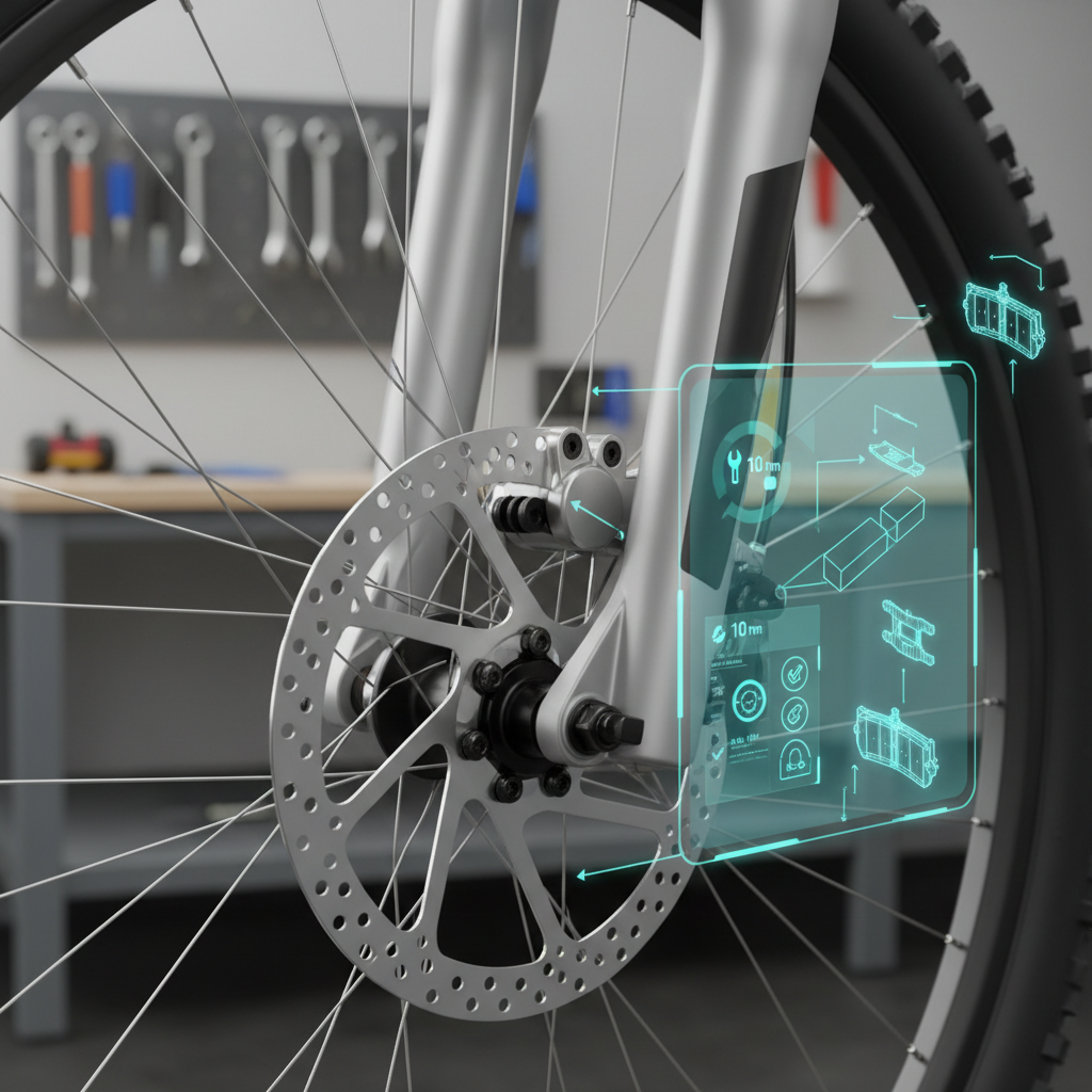 Um guia de Realidade Aumentada exibe instruções de reparo diretamente sobre uma peça de mountain bike, auxiliando o ciclista.