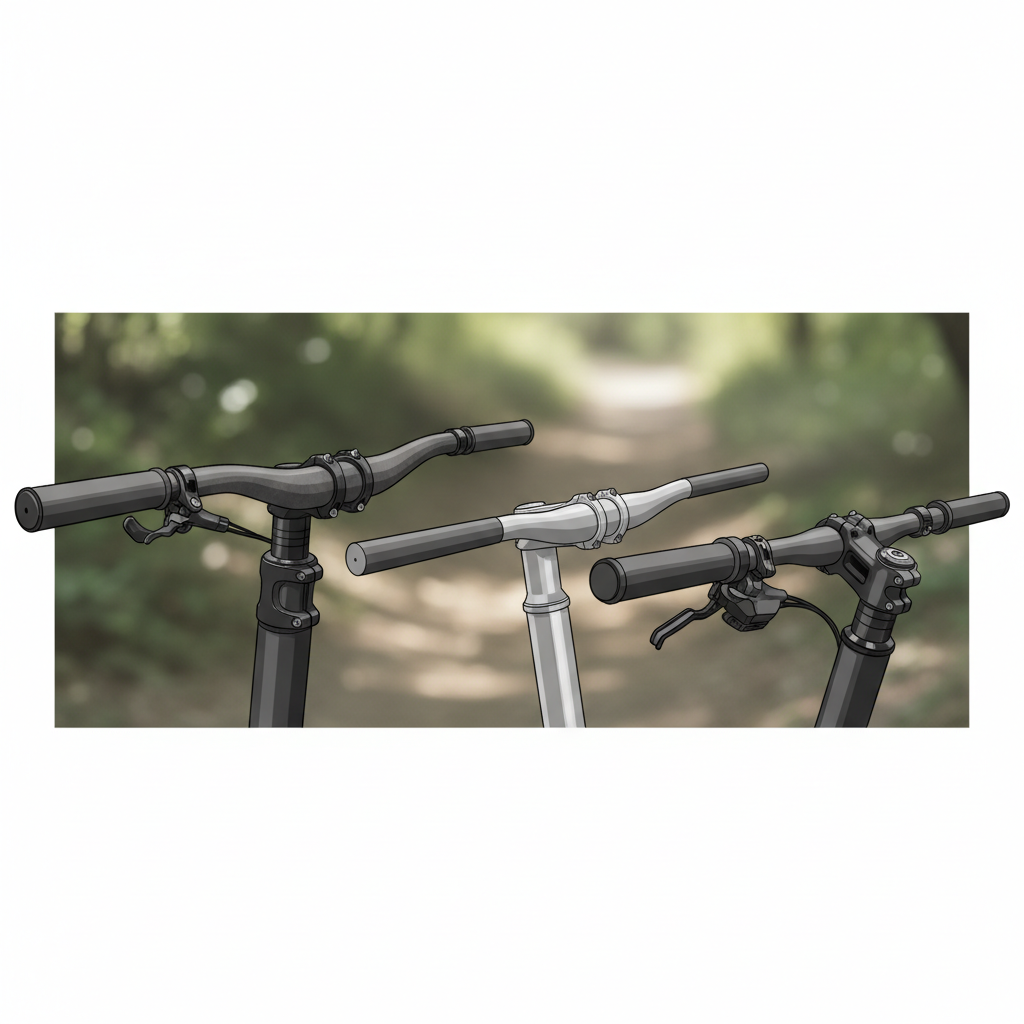 Detalhe da geometria do guidão e da mesa, componentes cruciais para a ergonomia e desempenho do Mountain Bike.