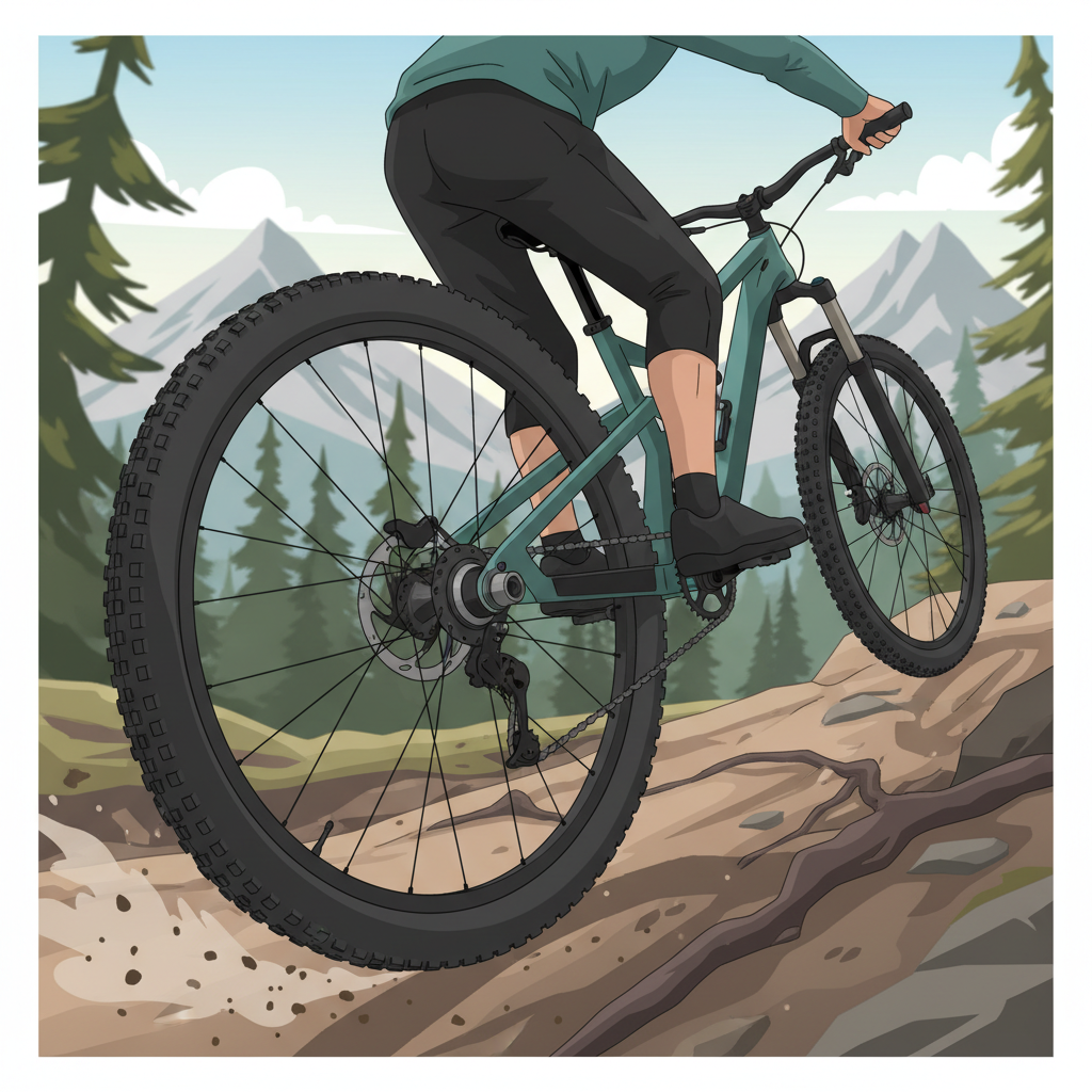 Uma roda traseira de MTB moderna com eixo Super Boost, pronta para enfrentar os desafios mais técnicos da trilha.