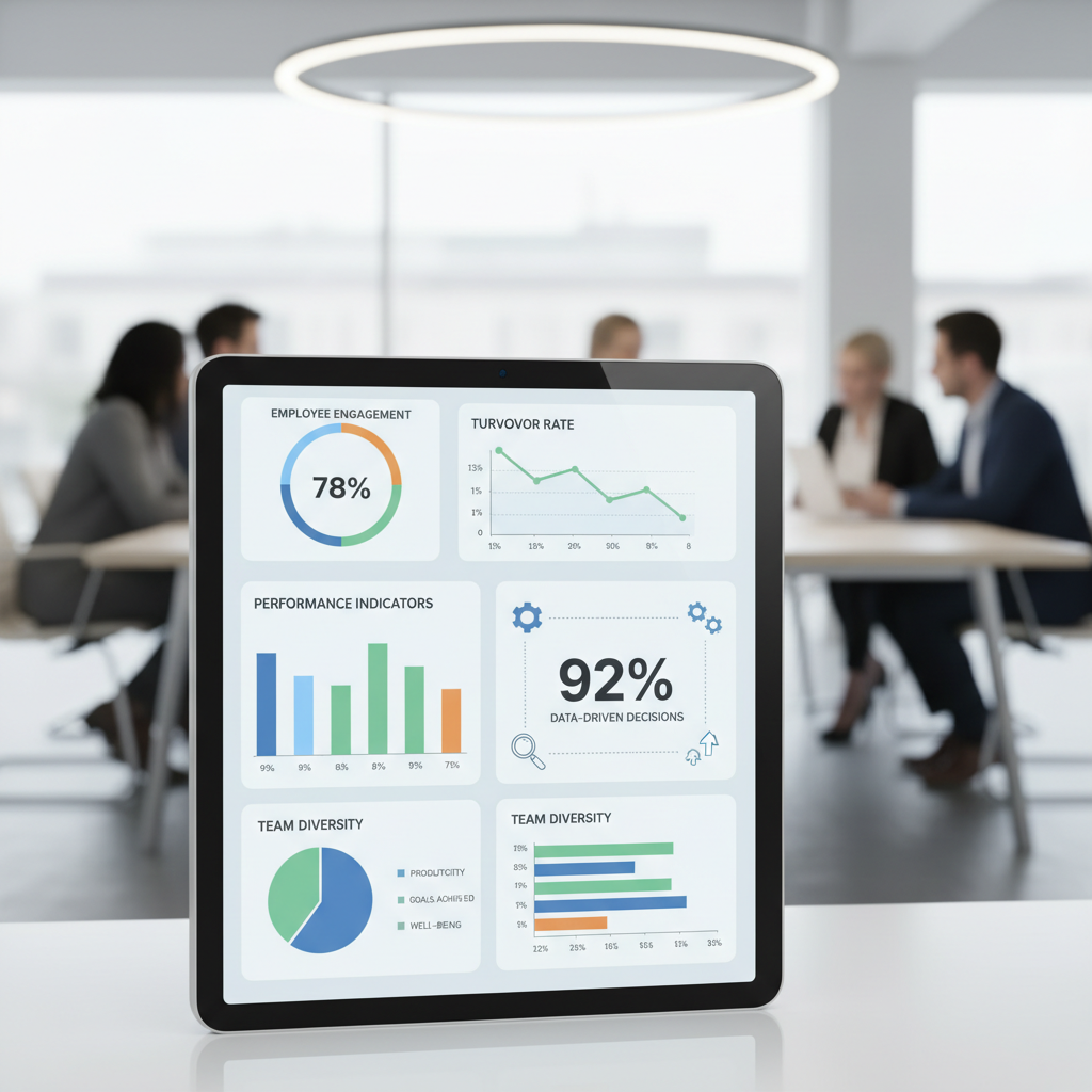 Um painel de controle com dados de RH, demonstrando a importância do People Analytics para decisões estratégicas.