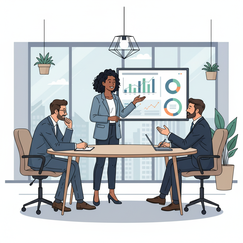 Profissionais de RH discutindo estratégias de resiliência, evidenciando a colaboração e o planejamento estratégico necessário.