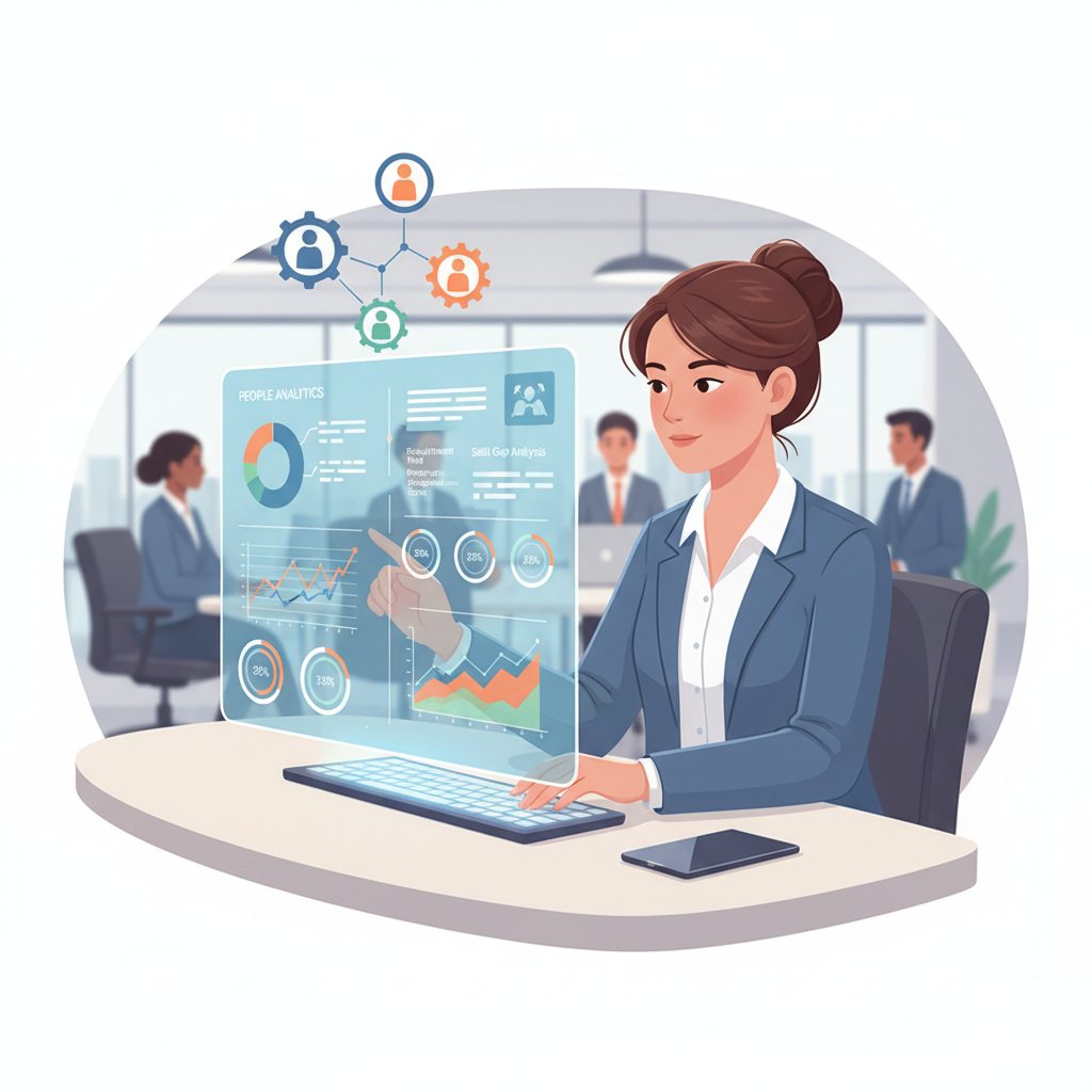 Profissional de RH utilizando People Analytics para tomar decisões informadas e otimizar a gestão de pessoas.