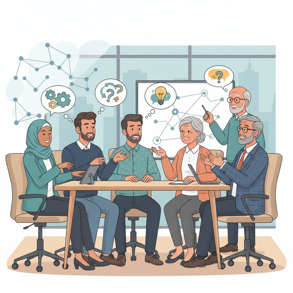 Em uma cultura de co-mentoria, diferentes gerações colaboram ativamente, promovendo um ambiente de aprendizado e inovação contínuos.