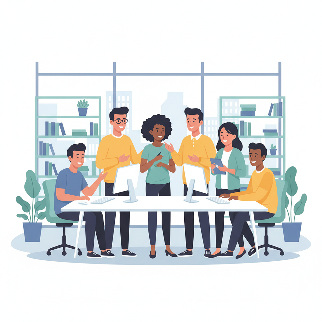 Um ambiente de trabalho colaborativo e diversificado, onde todos se sentem valorizados e incluídos, impulsiona a inovação e o sucesso.