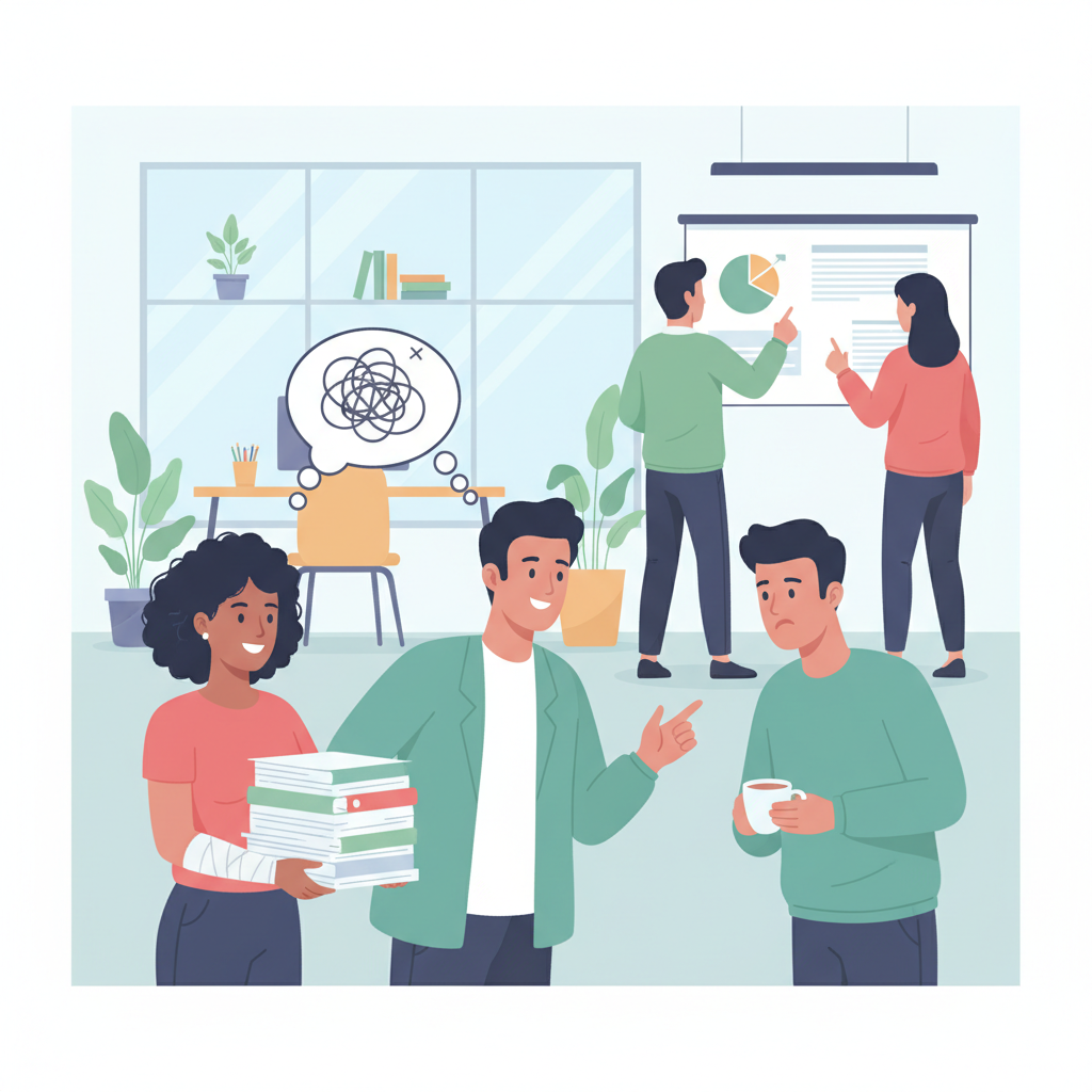 Colaboradores colaborando e se apoiando, ilustrando como a empatia se manifesta em ações concretas no ambiente de trabalho.
