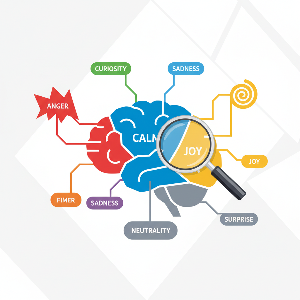 Um diagrama conceitual de emoções, onde cada cor representa um sentimento distinto, simboliza a complexidade da mente humana e a forma como o RH pode aplicar a taxonomia para mapear e compreender os sentimentos no ambiente de trabalho.