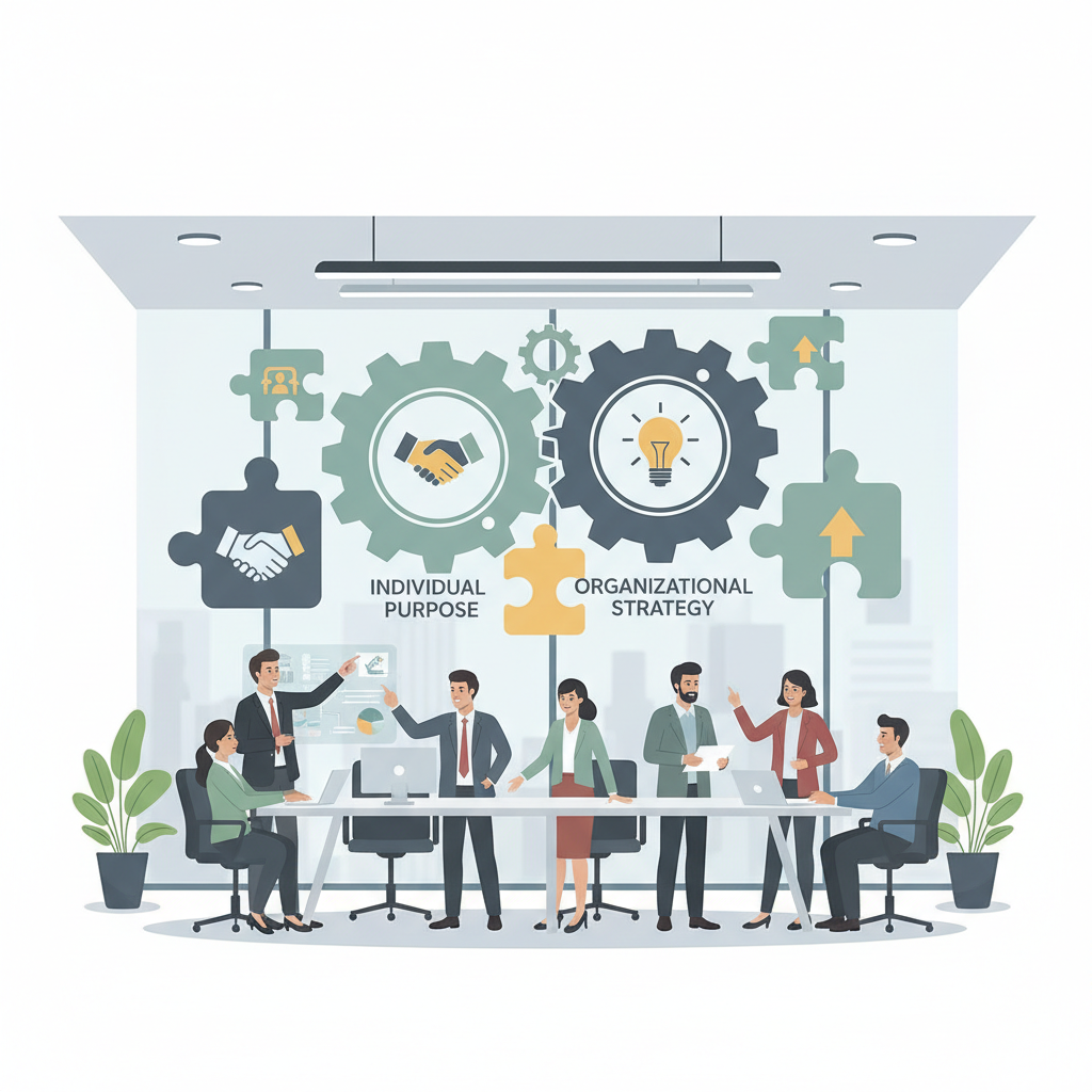 A imagem mostra um RH estratégico alinhando os propósitos individuais dos colaboradores aos objetivos de sustentabilidade da empresa.